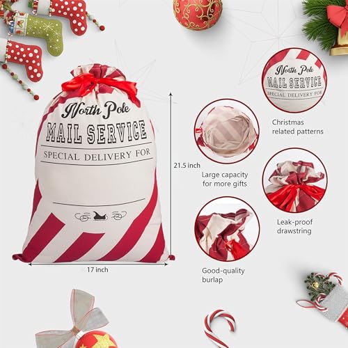 2 Pack Christmas Stripe Canvas Santa Sack with Drawstring S537806