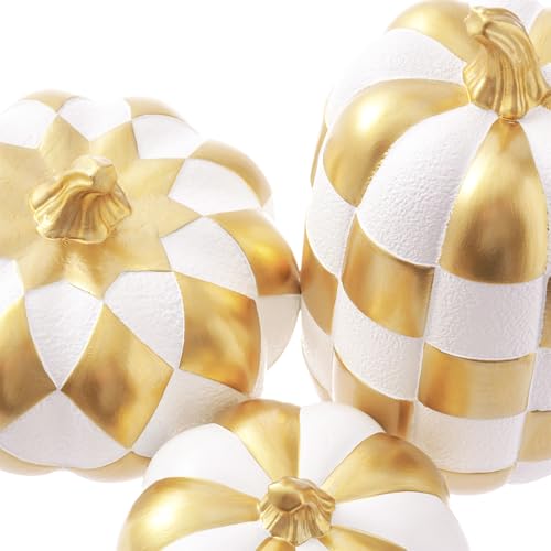 7Pcs Black and White Faux Checkered Pumpkins R10421