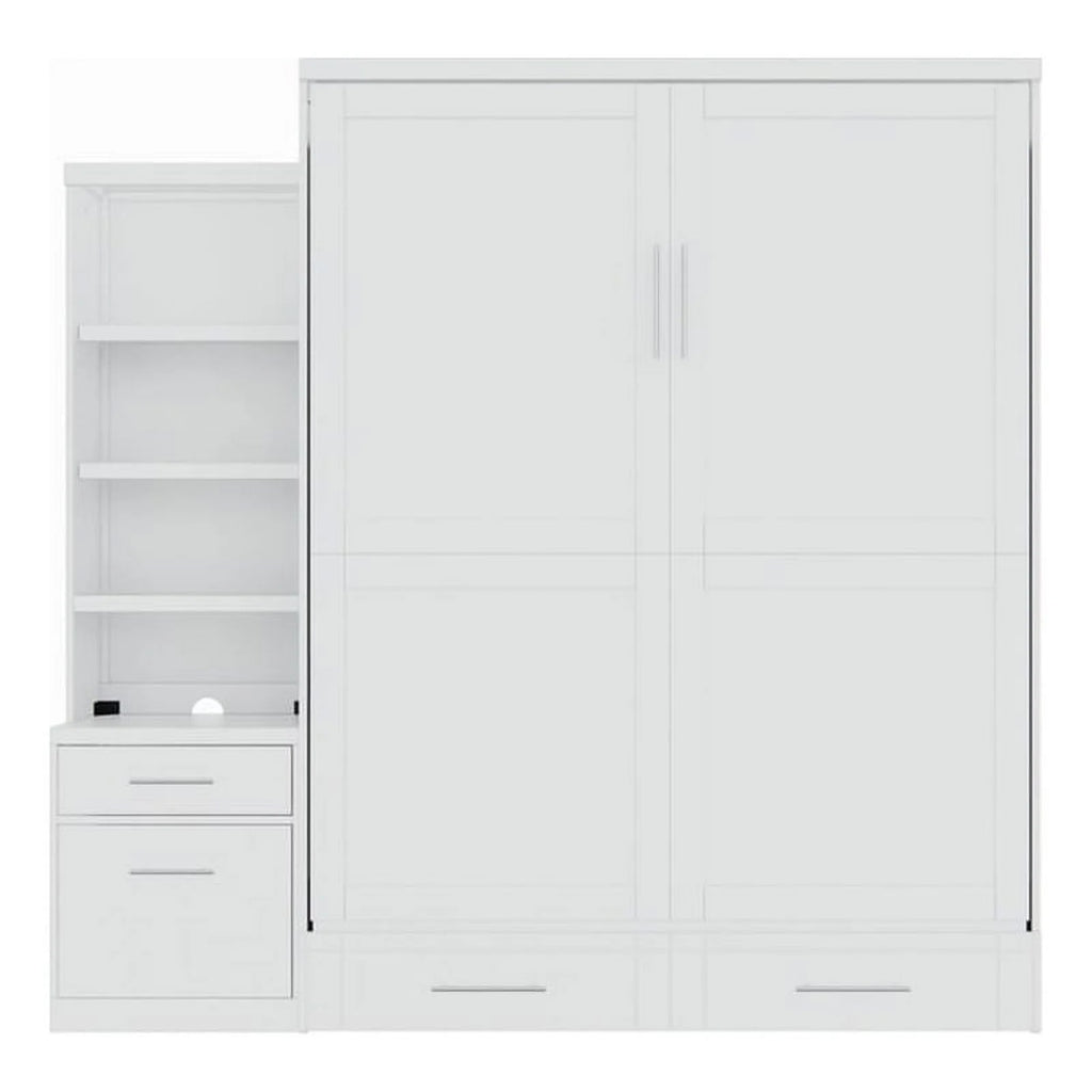 Queen Solid Wood Murphy Wall Bed with Storage Piers White B66977