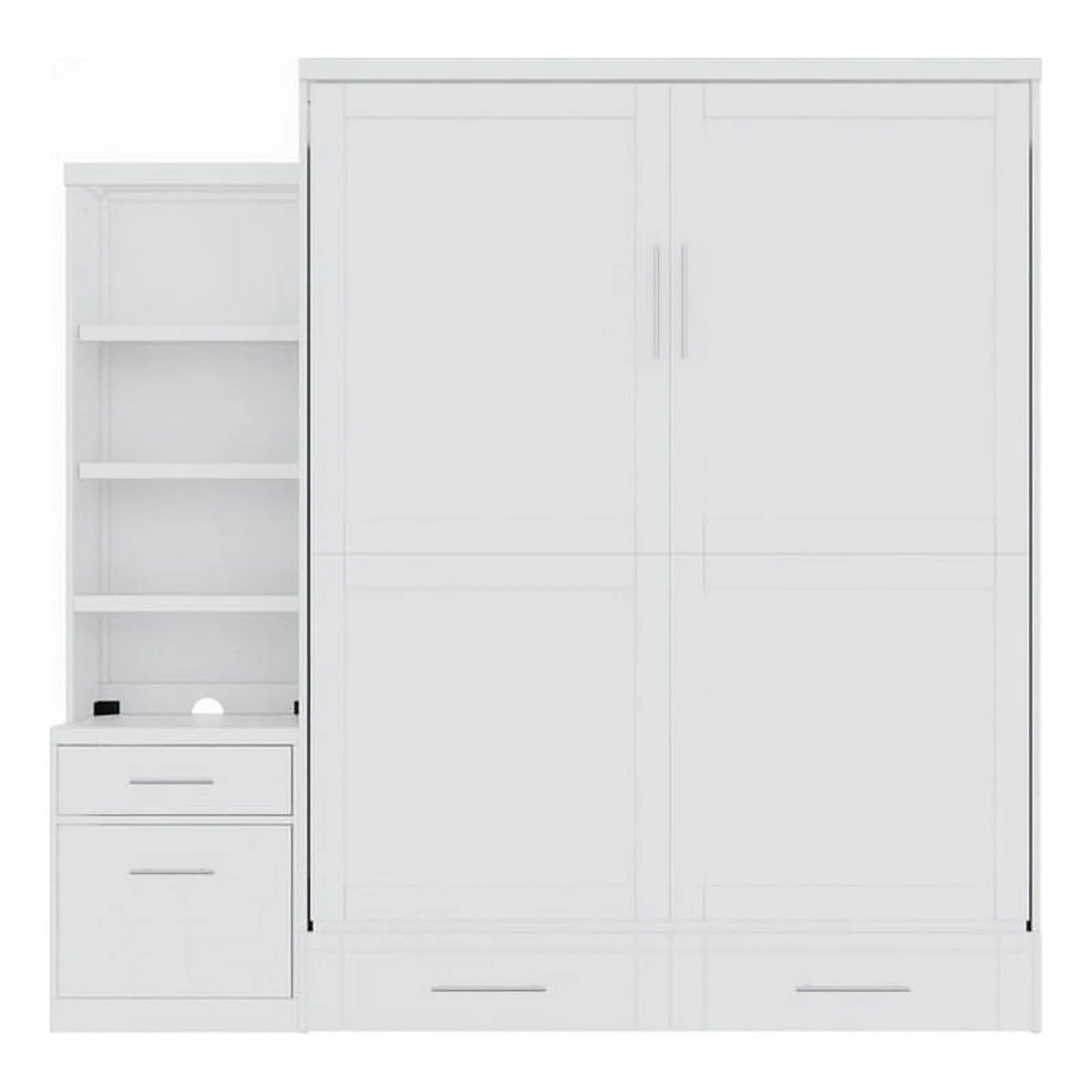Queen Solid Wood Murphy Wall Bed with Storage Piers White B66977
