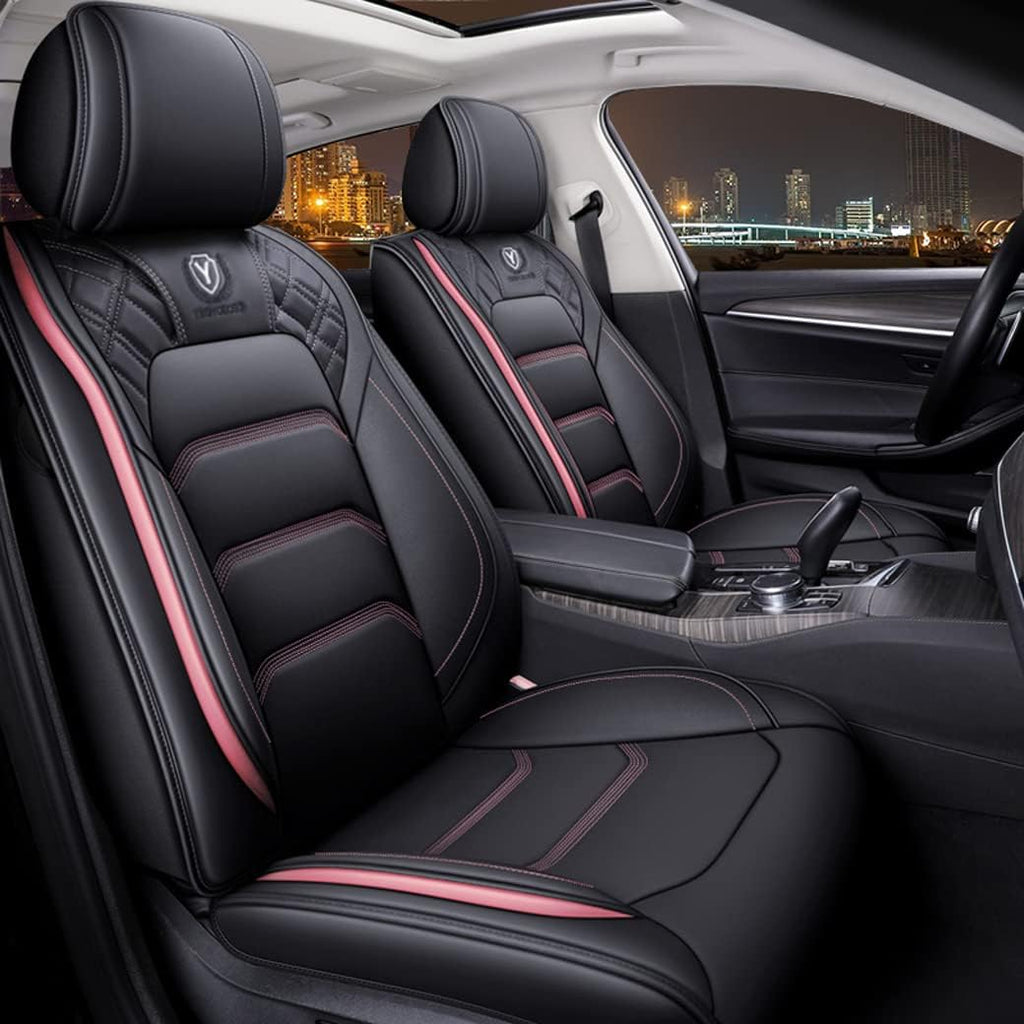Leather Car Seat Covers 5 Seats Full Set Black Pink Q613675