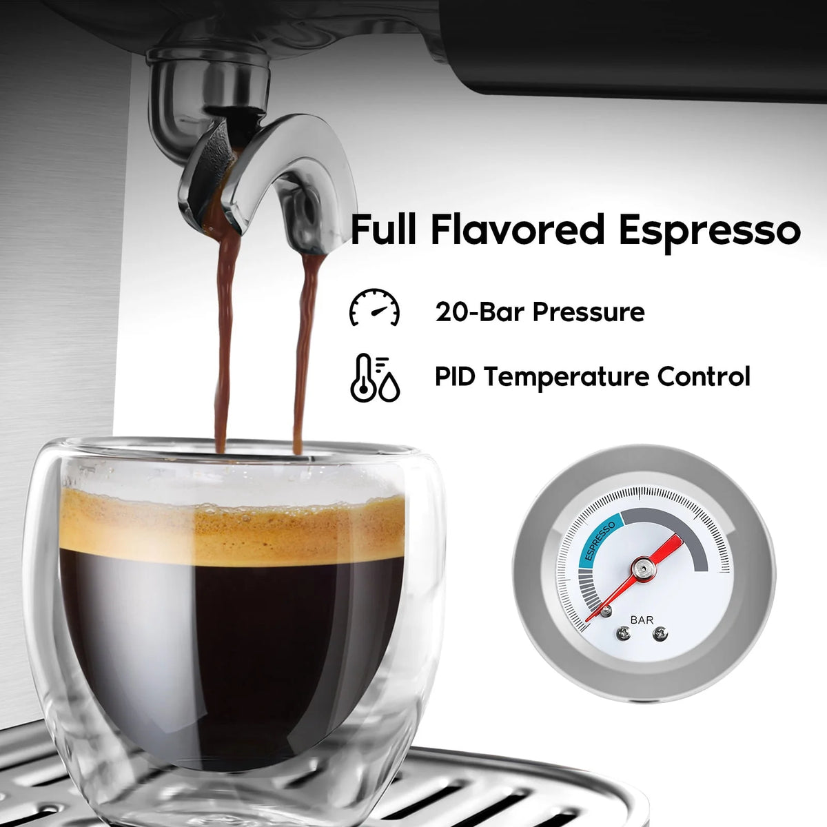 20 Bar Stainless Steel Espresso Machine with Milk Tank P2505