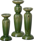 Olive Green Ceramic Candlesticks Set of 3 E377