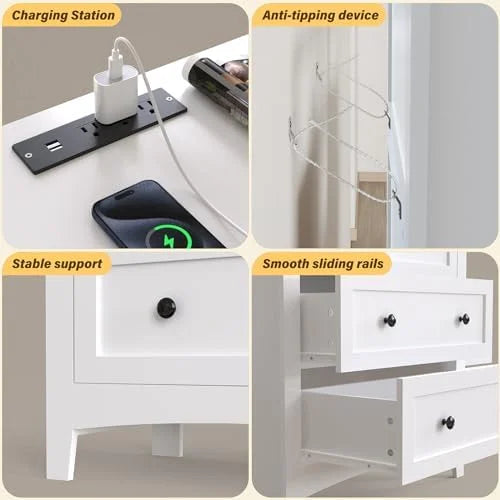 White 4 Drawer Dresser with LED Lights and Charging Station K936