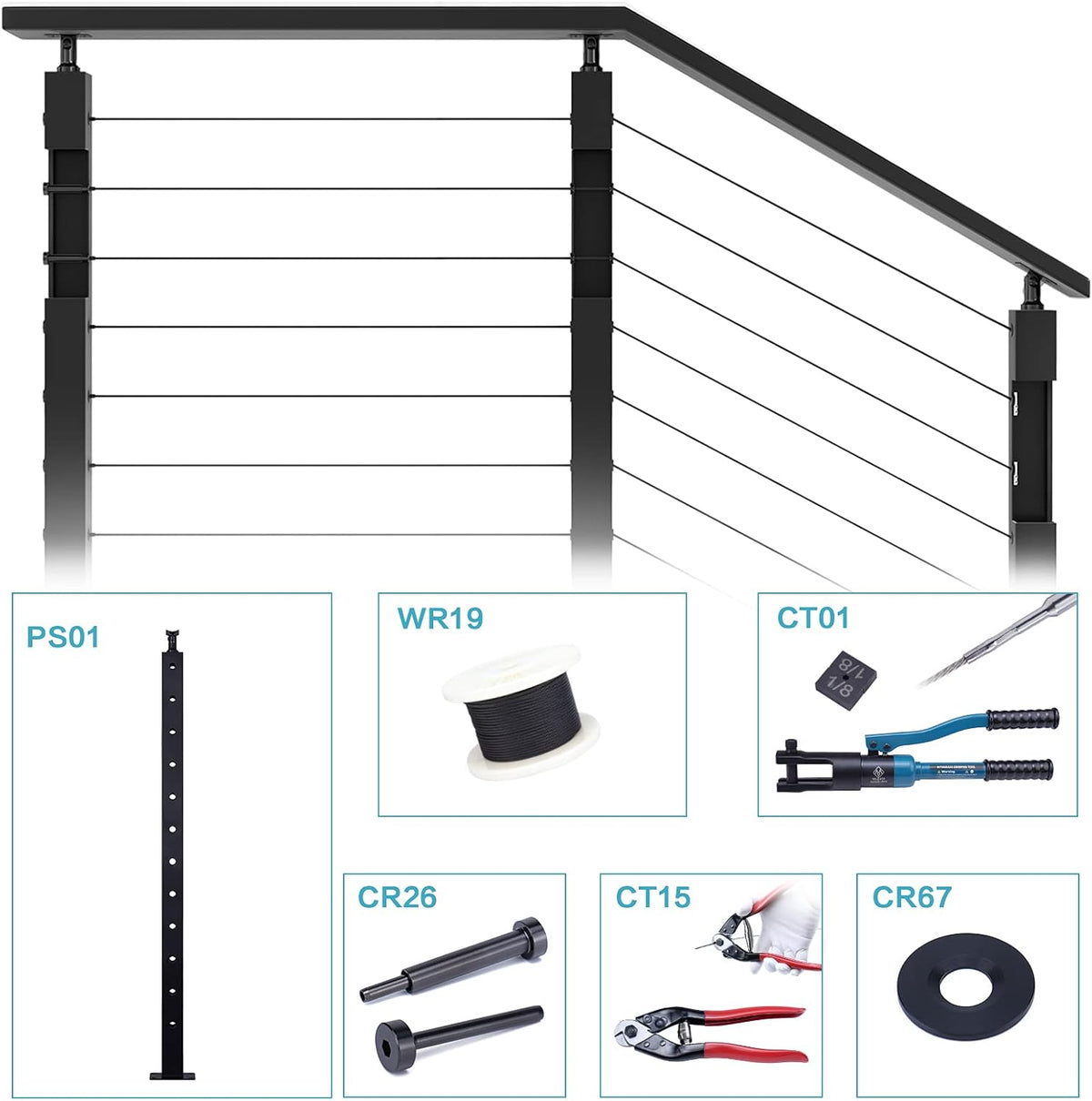 20 Pack 1/8 Swageless Invisible Cable Railing Kit T316 Stainless Steel W993525