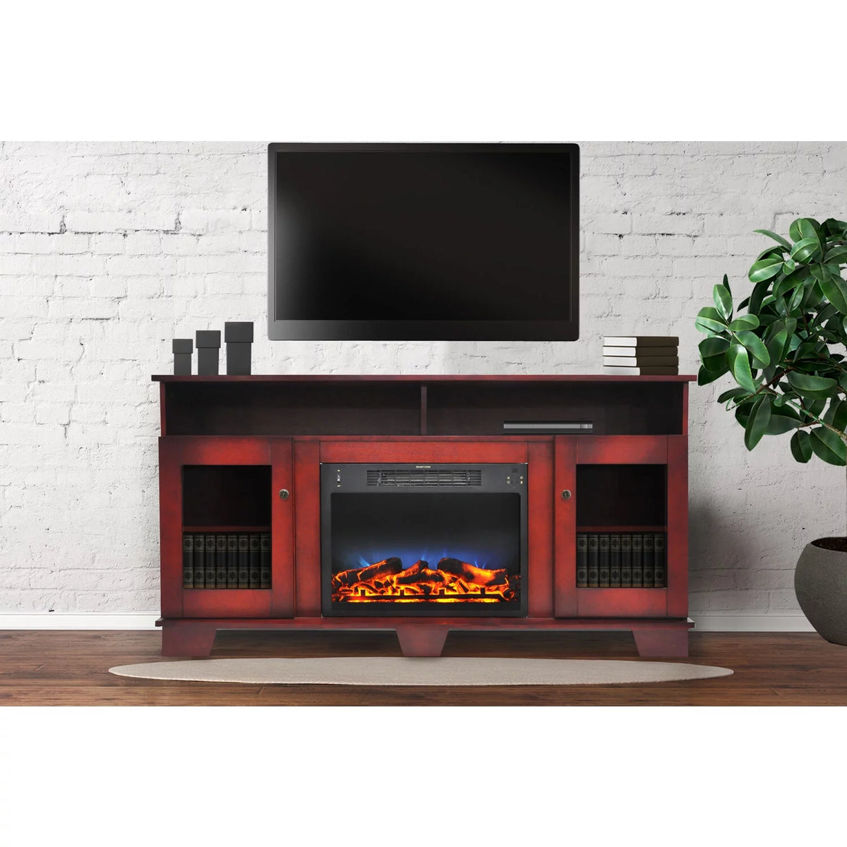Electric Fireplace Heater with Entertainment Stand and LED Flame Display I7751