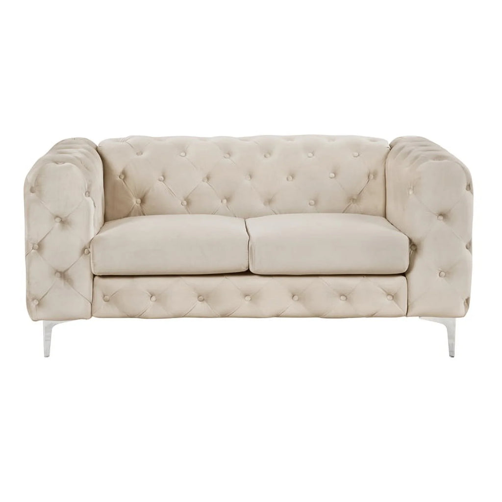 2-Piece Button Tufted Velvet Sofa Set Beige H7664