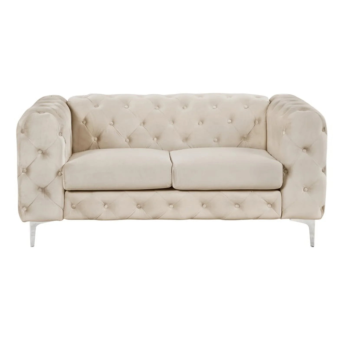 2-Piece Button Tufted Velvet Sofa Set Beige H7664