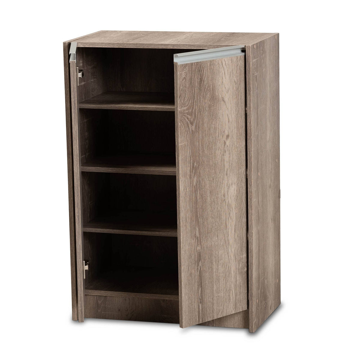 Weathered Oak Finished Wood 2-Door Shoe Cabinet E1709