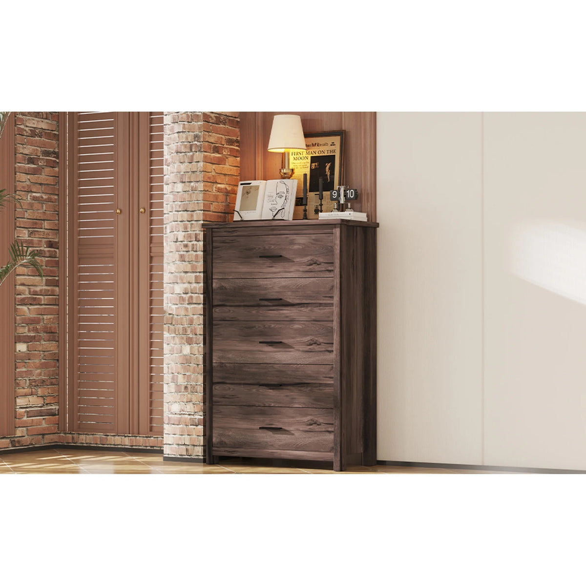 Light Gray 5 Drawer Wooden Dresser B3877