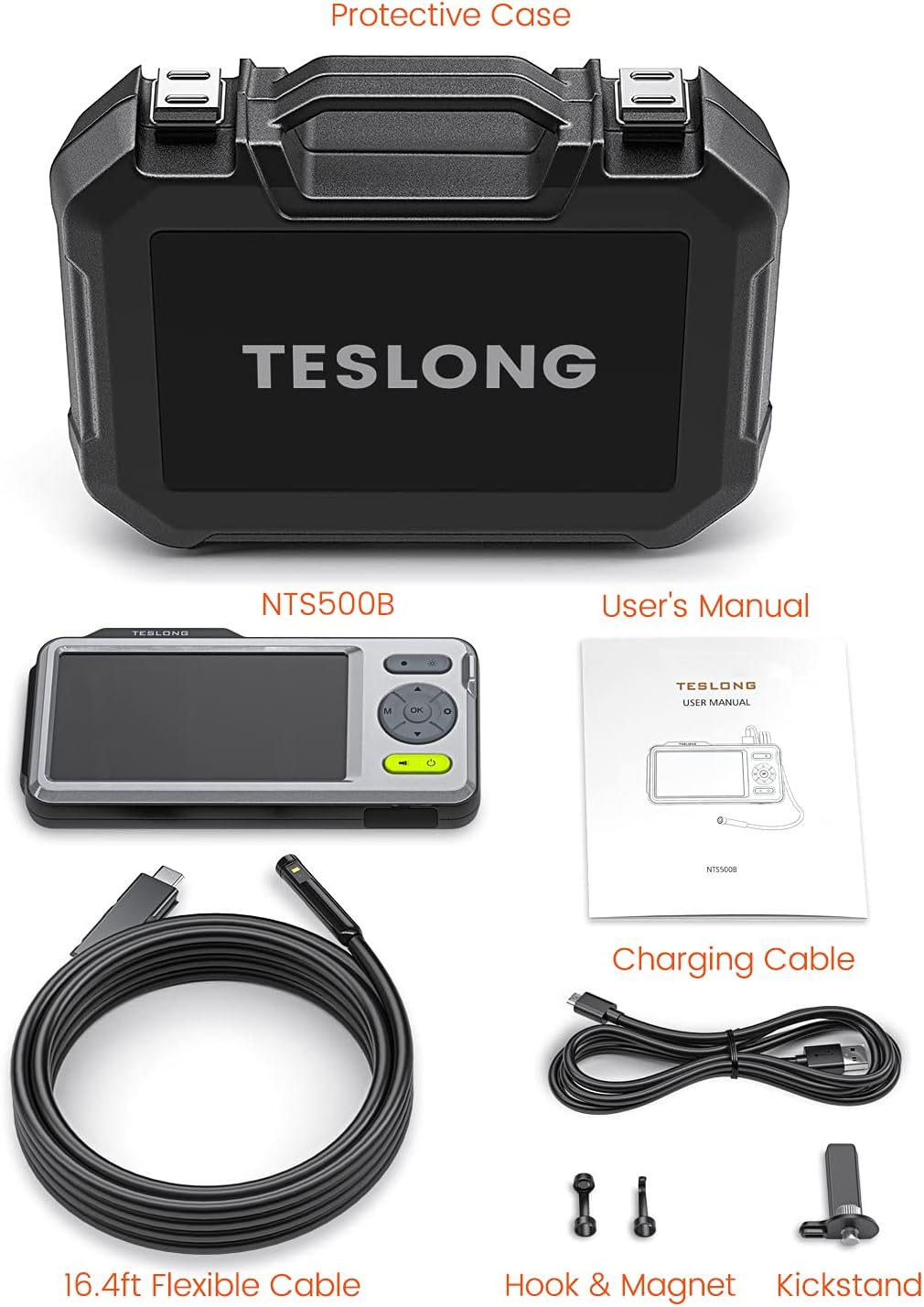 Triple Lens Inspection Camera, Waterproof Borescope with Light, 5 IPS Screen, 16.4ft Flexible Cable P729
