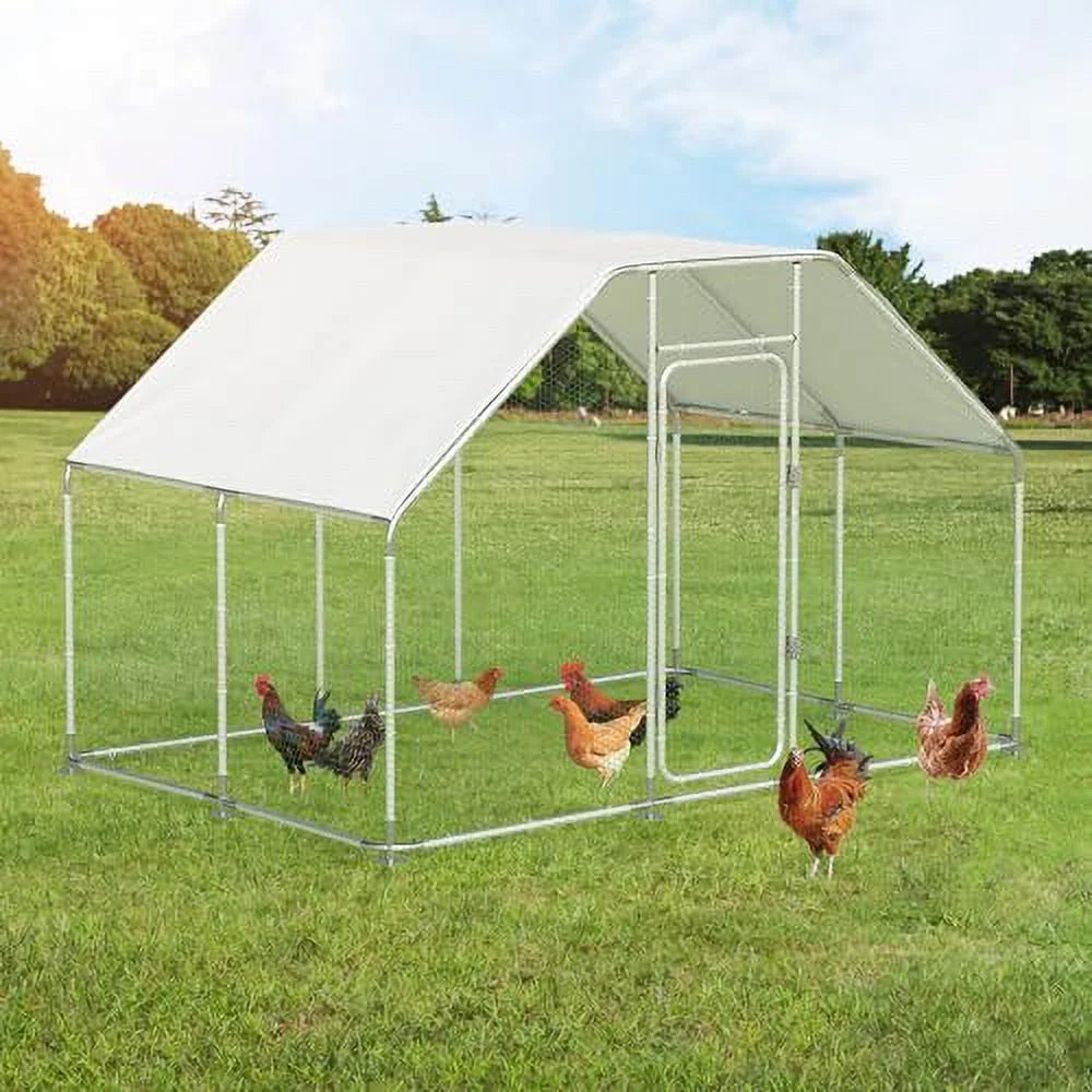 Large Metal Chicken Coop 10x 6.6x6.6FT Heavy Duty Outdoor Poultry Cage with Cover Y4505