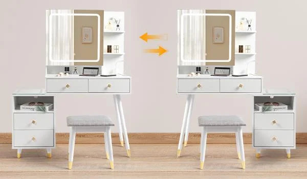 White Lighted Vanity Table Set with LED Nightstand S512