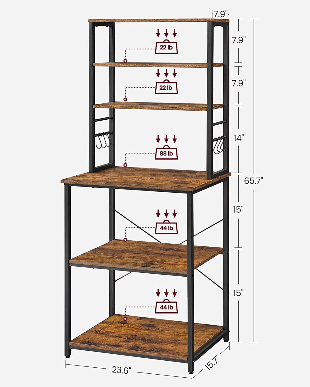 6-Tier Kitchen Shelves with 6 Hooks E6137
