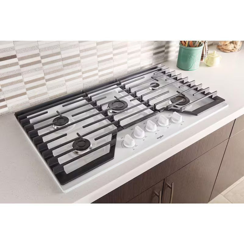 White 36 in. 5 Burner Gas Cooktop with Cast-Iron Grates T36101