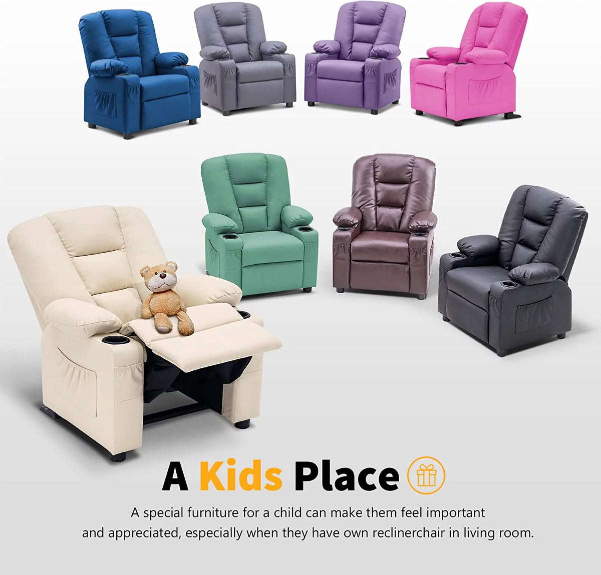 Faux Leather Recliner Chair with Cup Holders I573