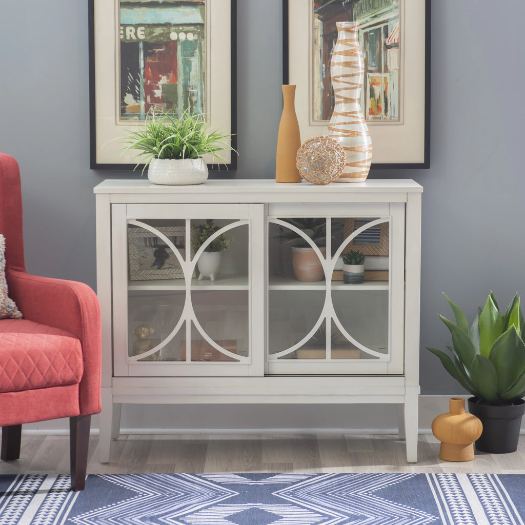 White 2-Sliding Door Accent Cabinet S329