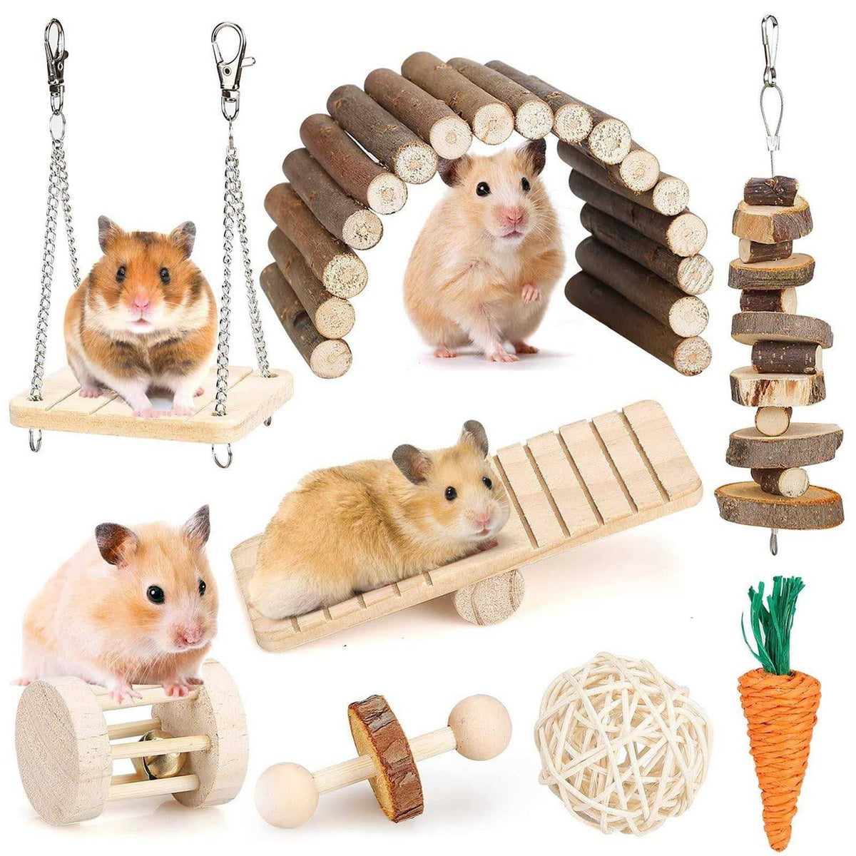 Hamster Chew Toys Set Small Animal Molar Toys Teeth Care Wooden Accessories S5444