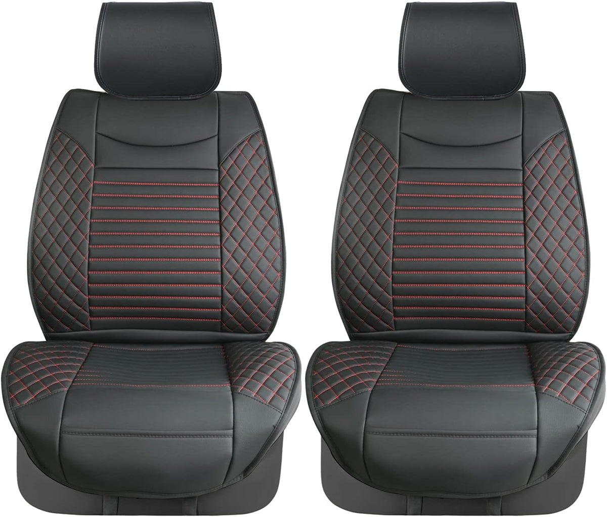 Black Red Waterproof Leather Car Seat Covers Set of 2 Z343
