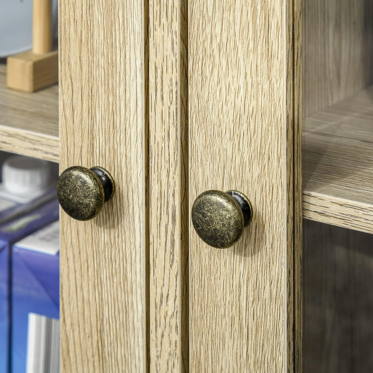 Oak Sideboard Storage Cabinet with 2 Glass Doors and 2 Drawers O234