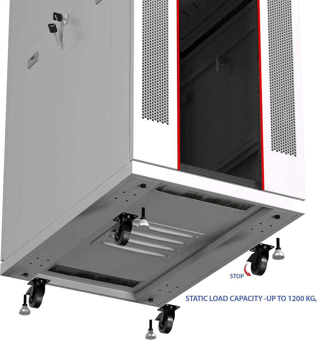 22U 35 Inch Deep Grey White Server Rack Cabinet Enclosure on Wheels V118436