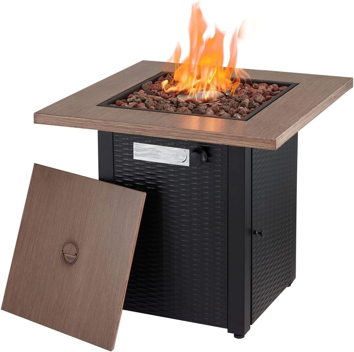 38 Inch 50,000 BTU Round Propane Fire Pit Table with Lid and Fire Glass T5952