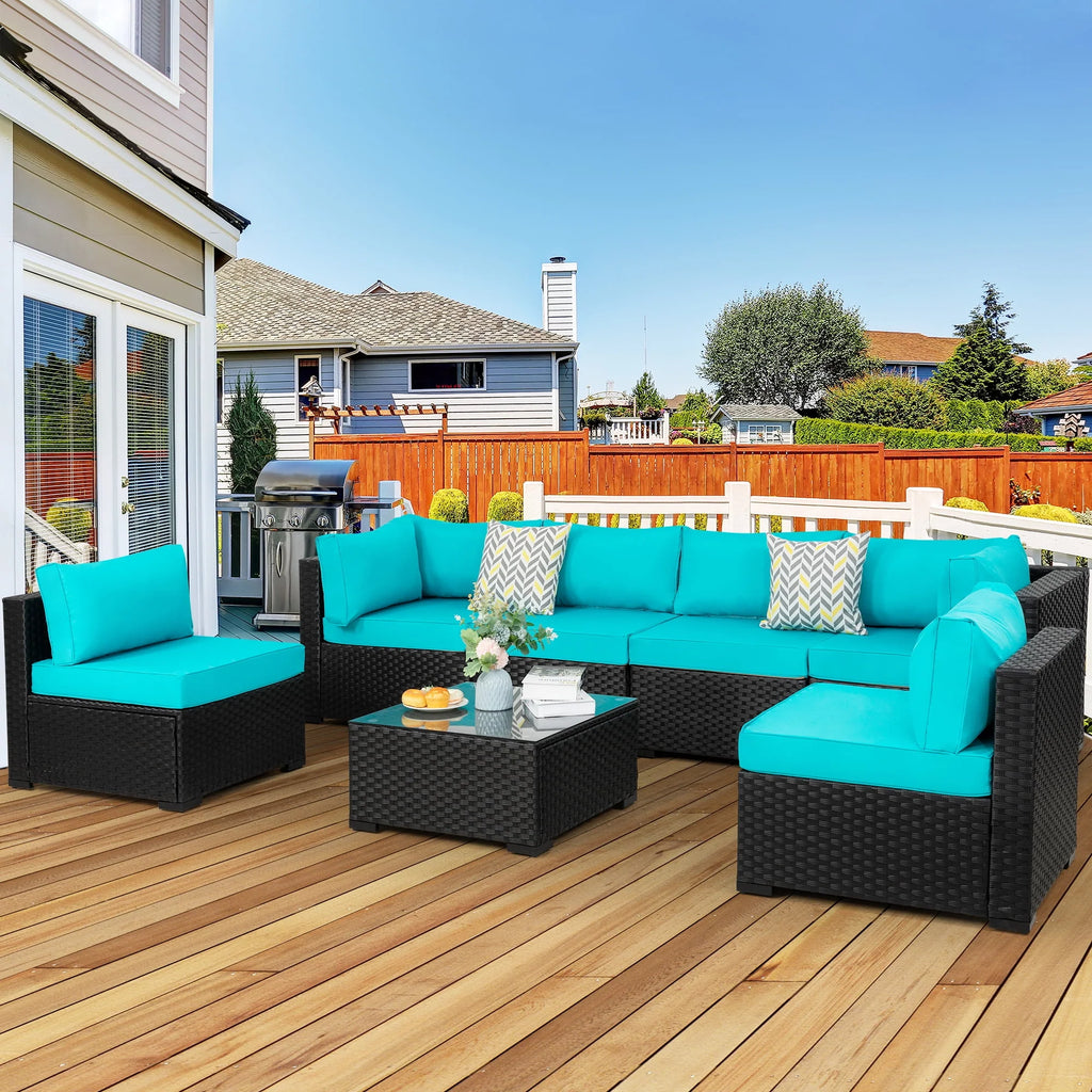 7 Pieces All-Weather Rattan Sectional Sofa with Tea Table E41427