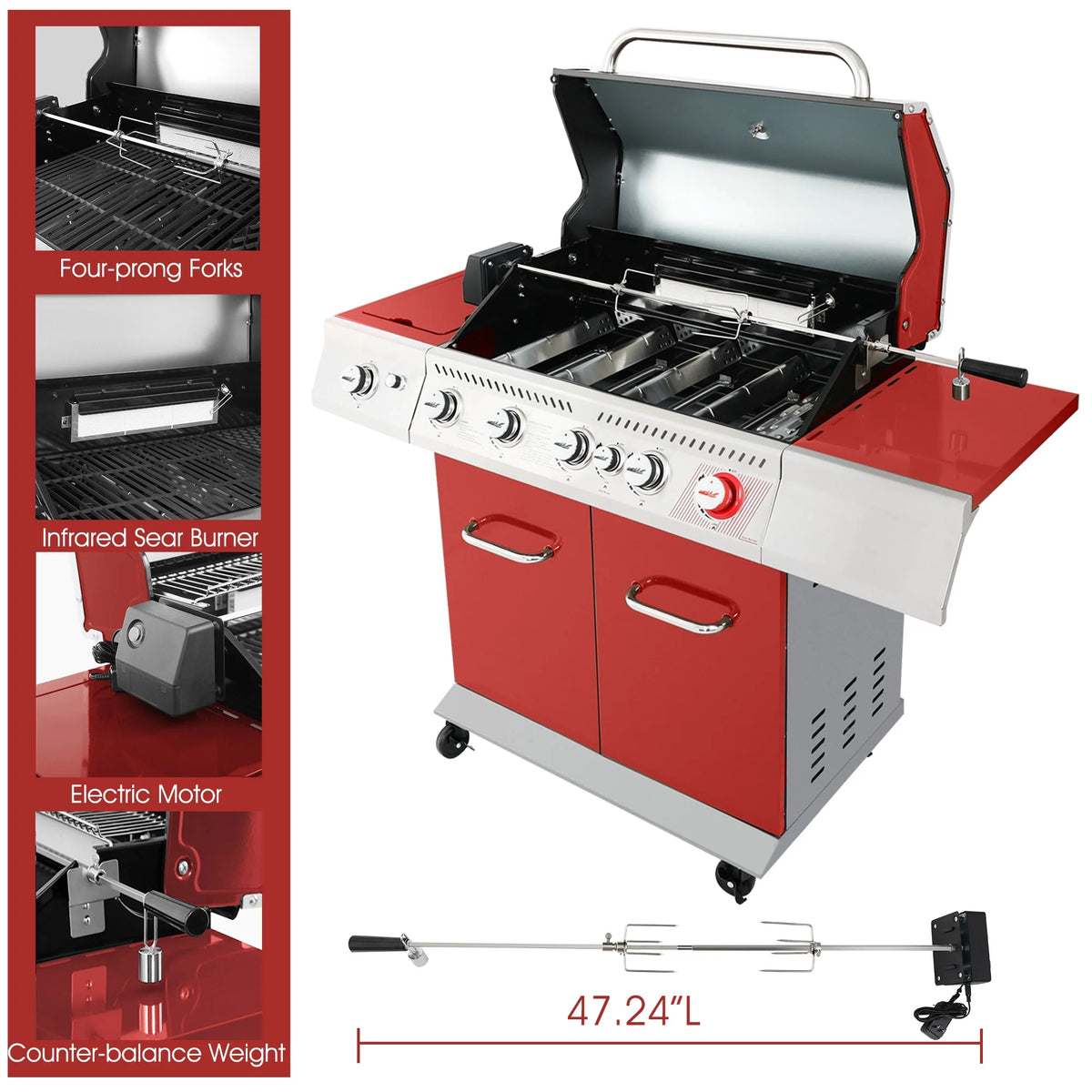 5-Burner Gas Grill with Rotisserie Kit L274118