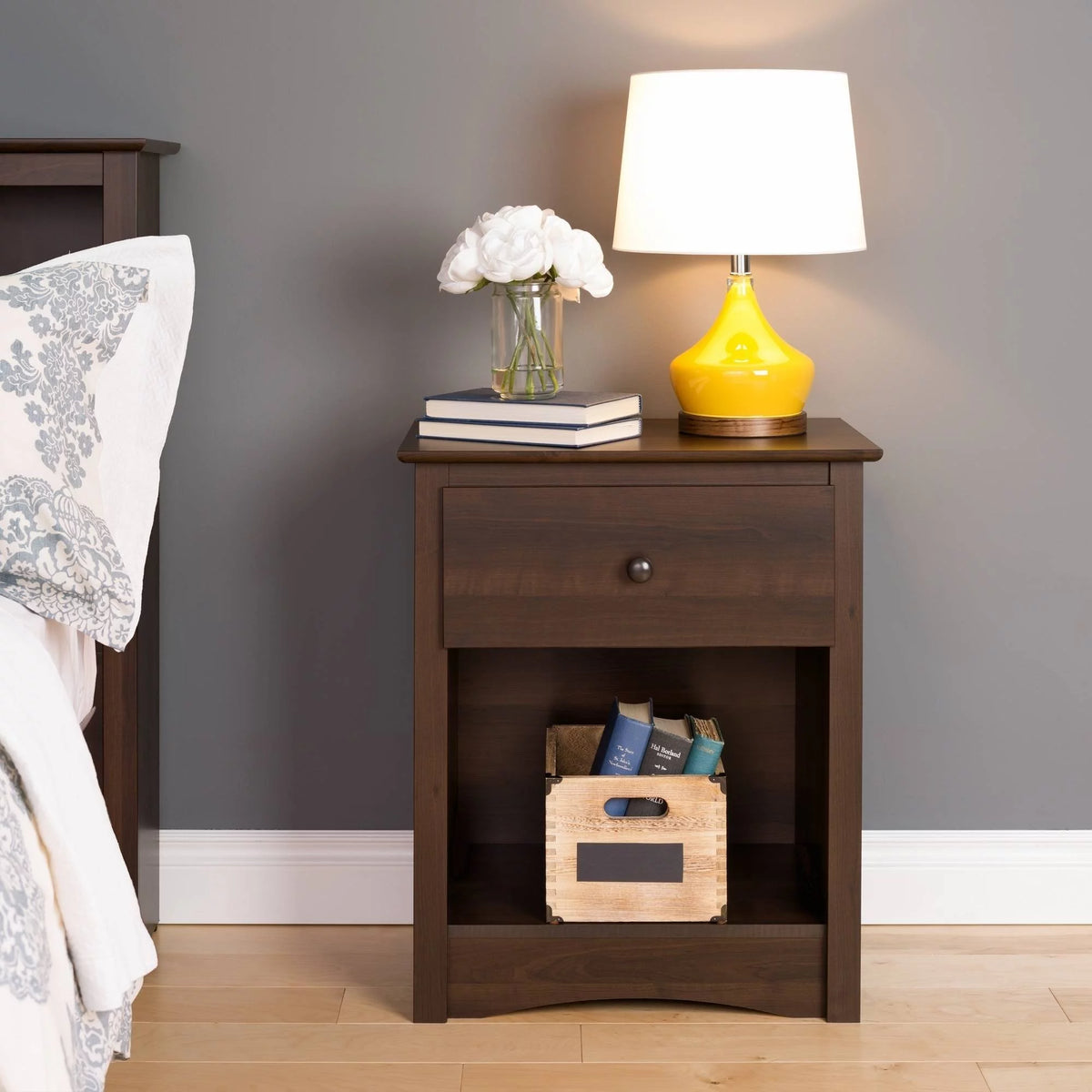 Espresso 1-Drawer Bedroom Nightstand O25899