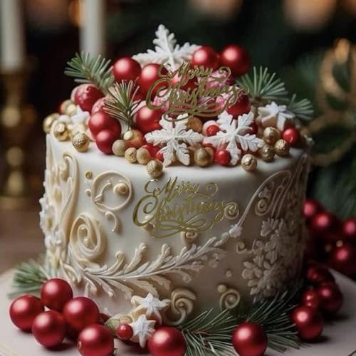 Gold Acrylic Mirror Christmas Cake Toppers 10Pcs X64170