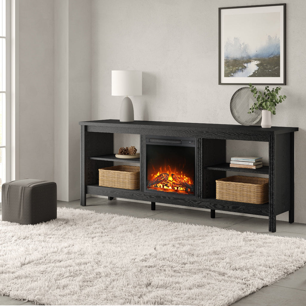 Black 70 inch Wood Fireplace TV Stand D698519