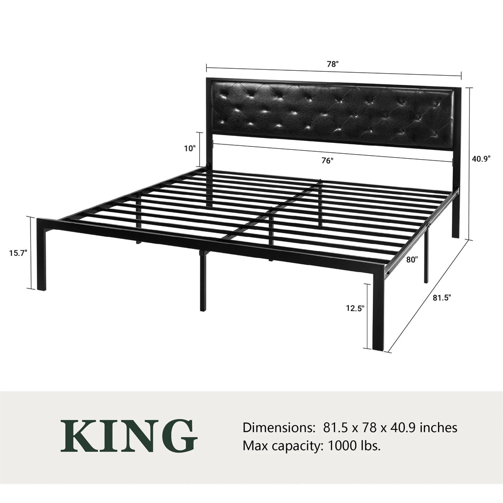 Twin Size Metal Bed Frame with Upholstered Headboard D9605