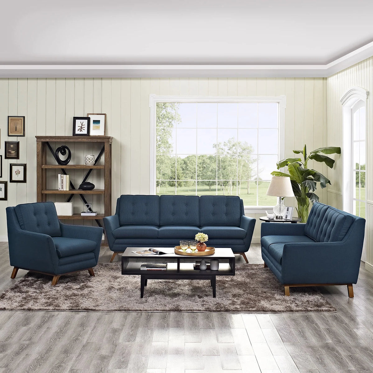 Navy Blue Fabric Sofa Set I7283