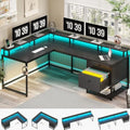 Black L Shaped Corner Computer Desk with Drawers U216384