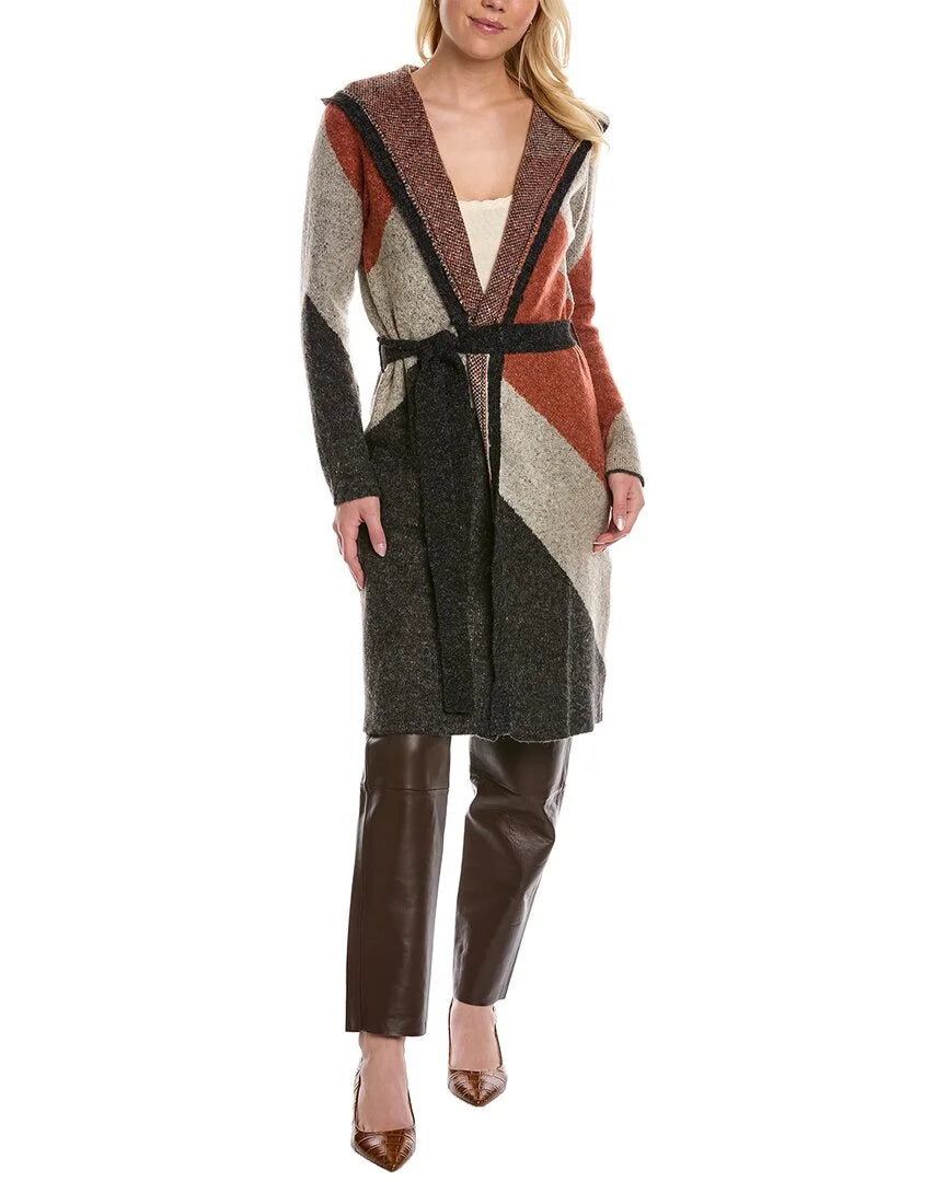 Women's Color Block Long Sleeve Tie Front Sweater E900