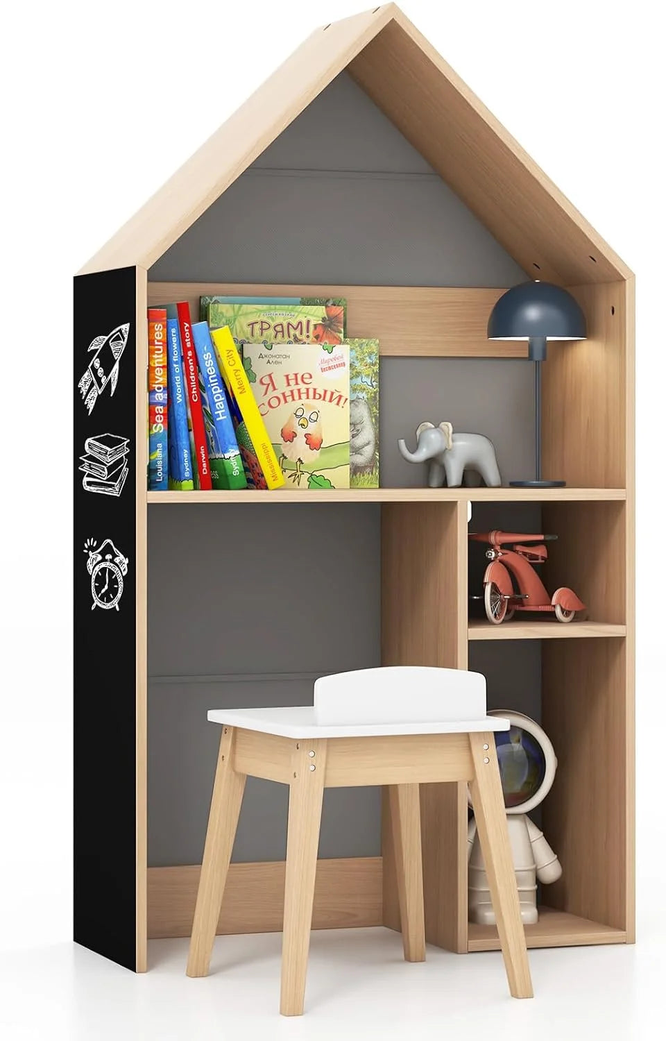 Kids Grey 2-in-1 Wooden Table and Chair Set with Blackboard Z6117