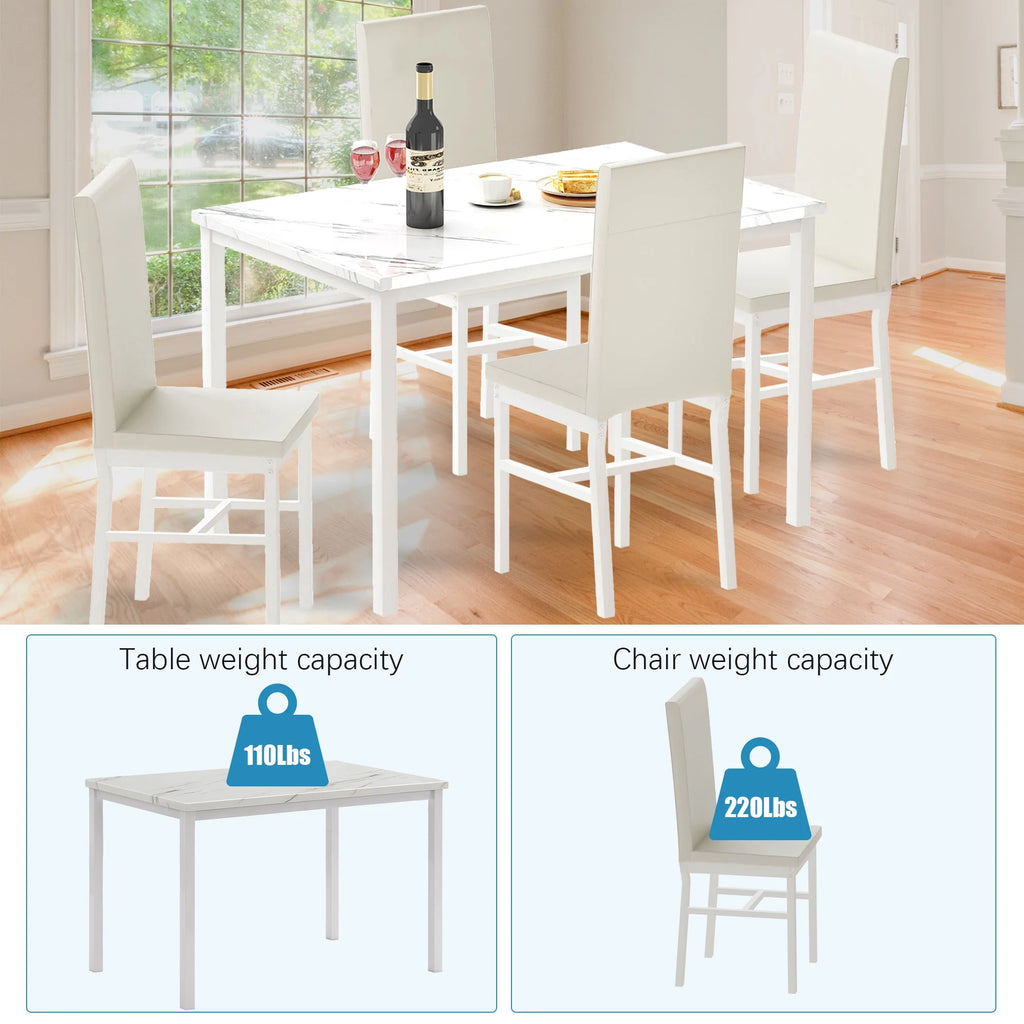 5 Piece Faux Marble Dining Set with 4 PU Leather Chairs M3553