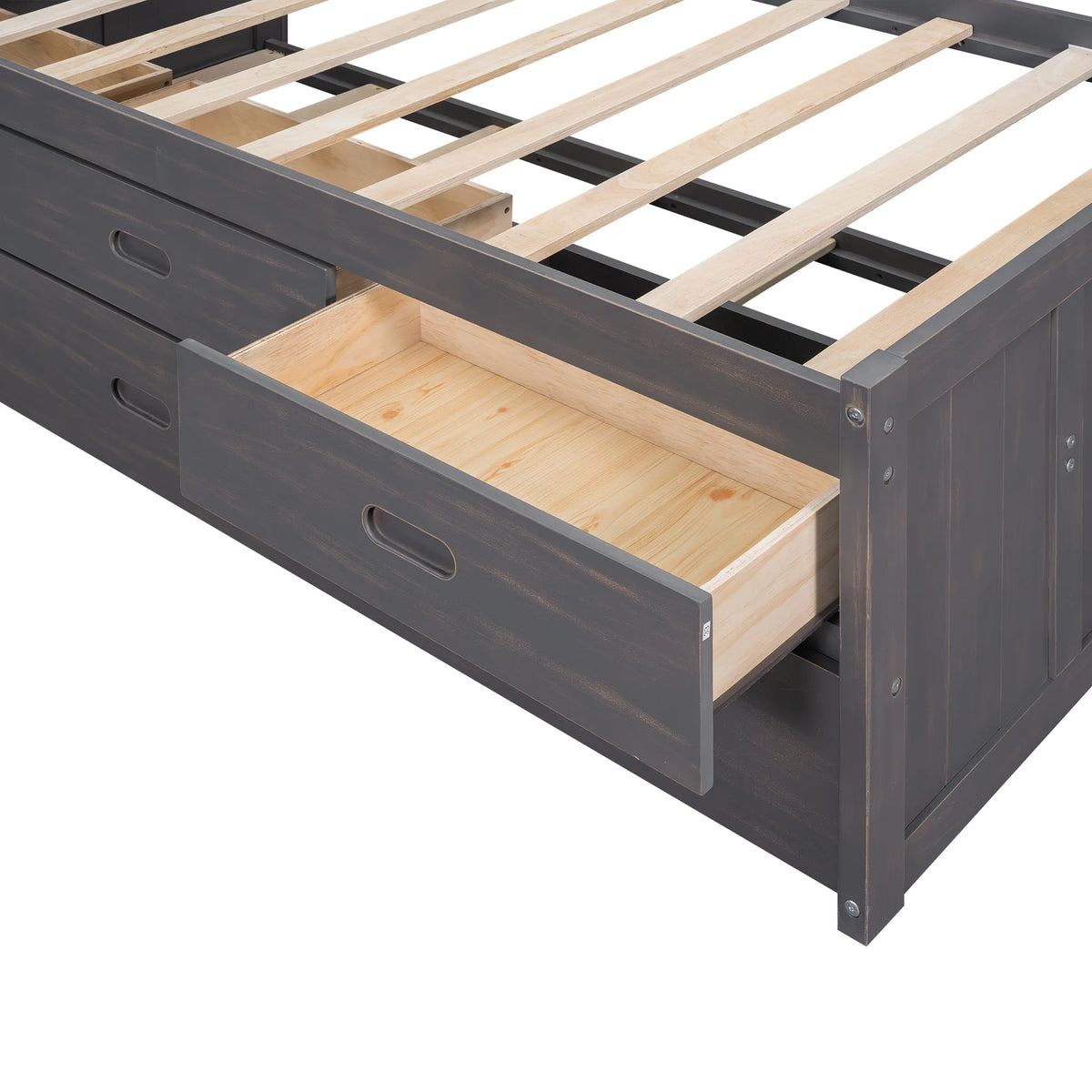 Twin Size Wood Platform Bed with Storage Headboard and Trundle R4869