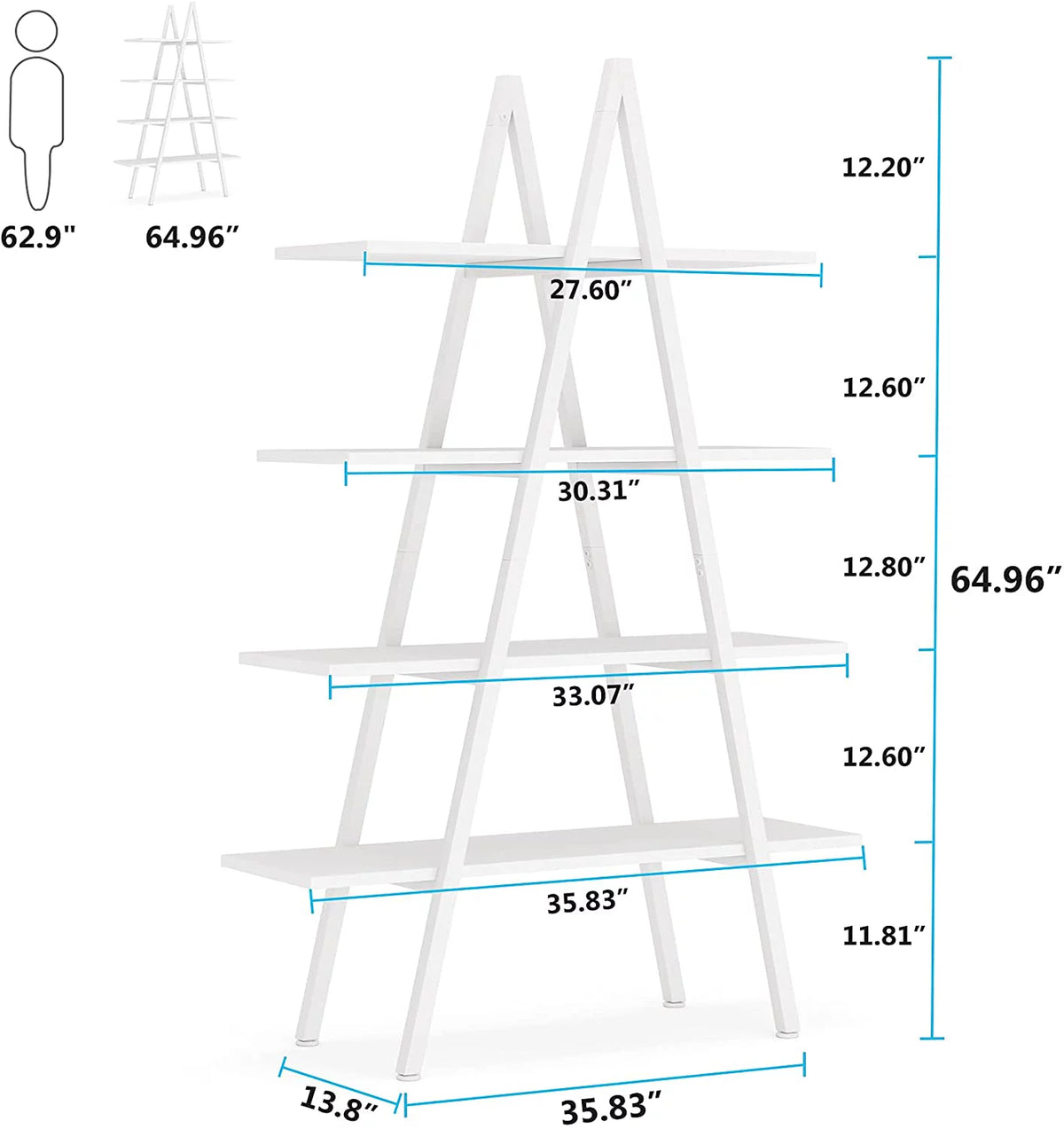 4-Tier White Bookshelf L259