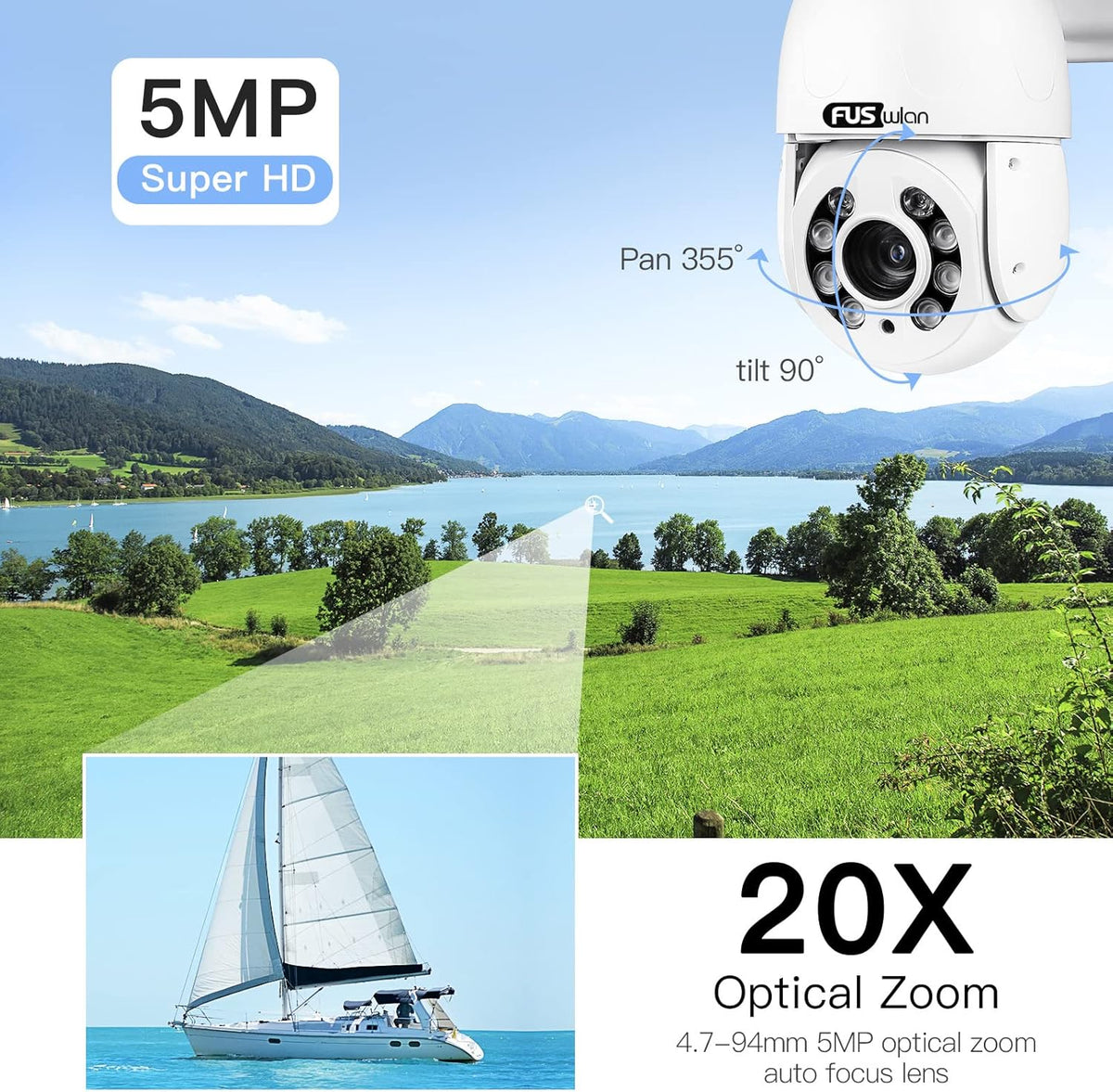 5MP PTZ Outdoor Security Camera with 5X Optical Zoom Y3200
