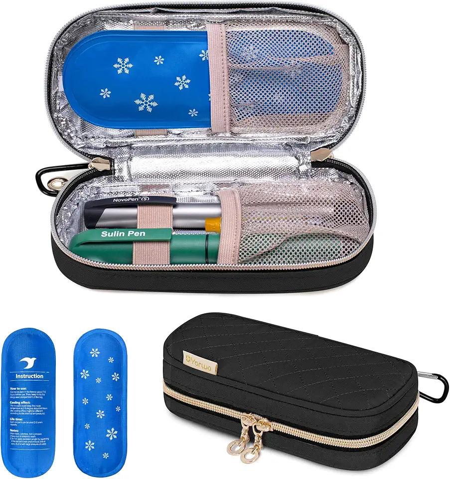 Black Insulin Cooler Travel Case with 2 Ice Packs Y299505