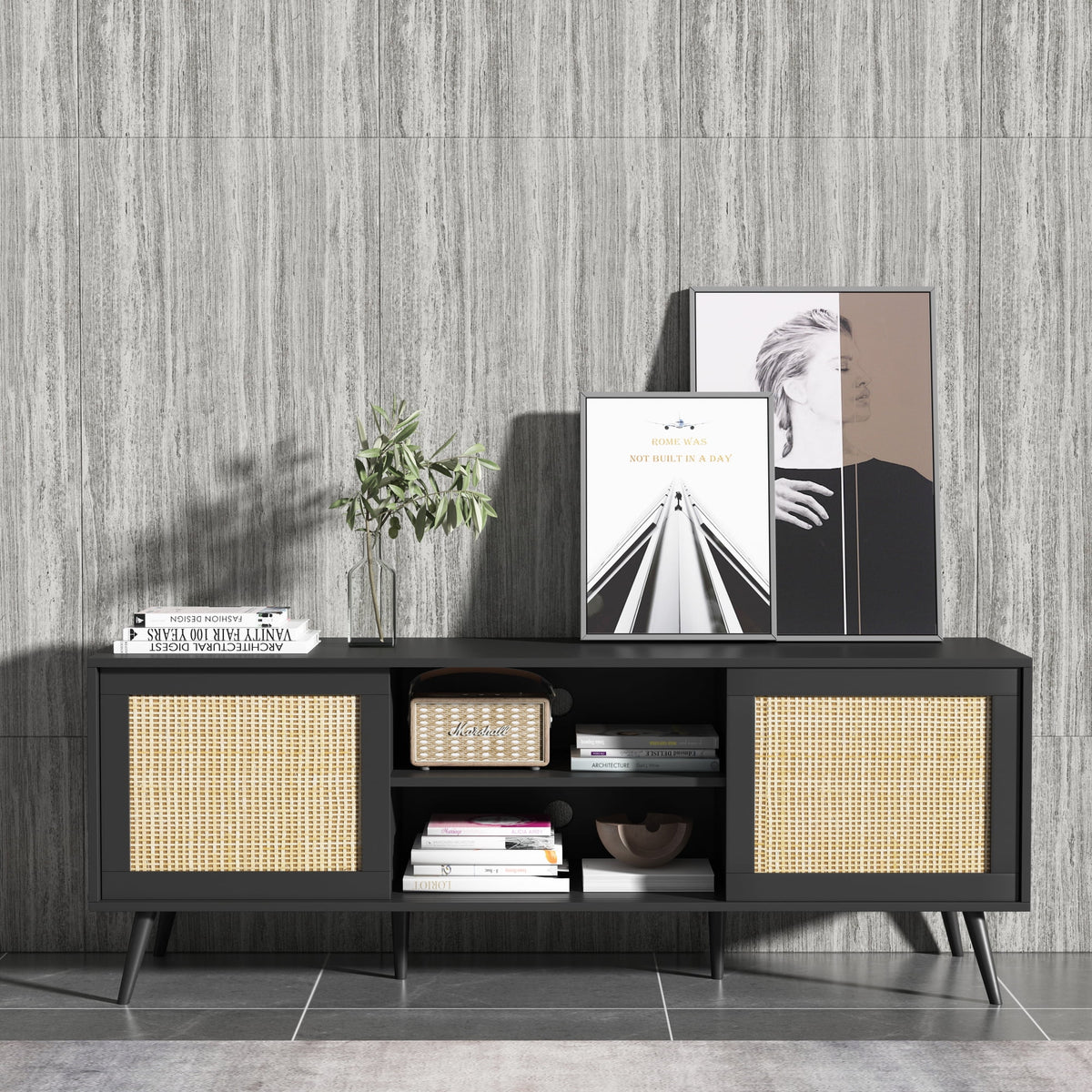 Farmhouse Rattan TV Stand for 75 inch TV D77185