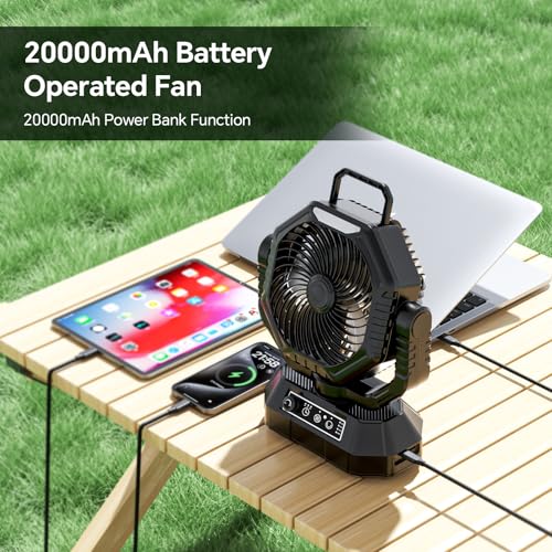 20000mAh Portable Rechargeable Battery Powered Fan with Light X9503