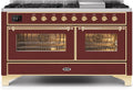 60 Dual Fuel Propane Gas Range Burgundy Brass Trim A125