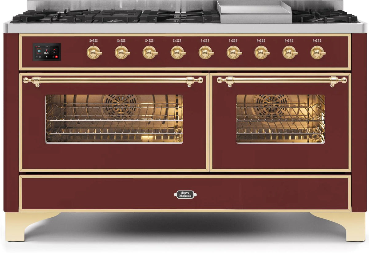 60 Dual Fuel Propane Gas Range Burgundy Brass Trim A125