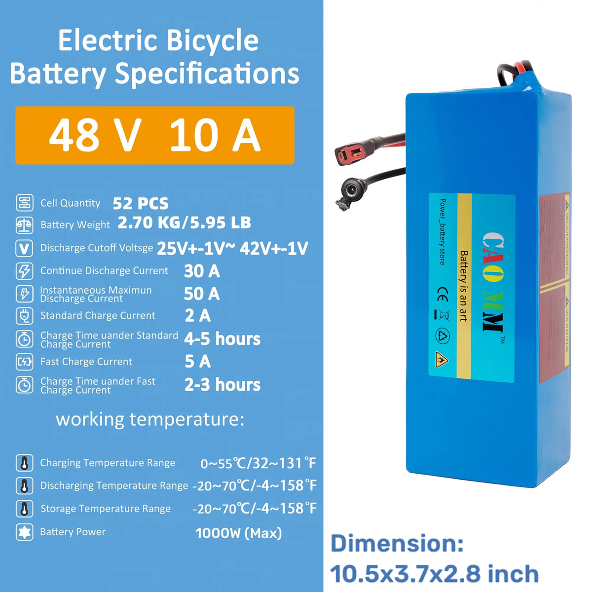 48V 10AH Lithium Ebike Battery with 5A Charger T817