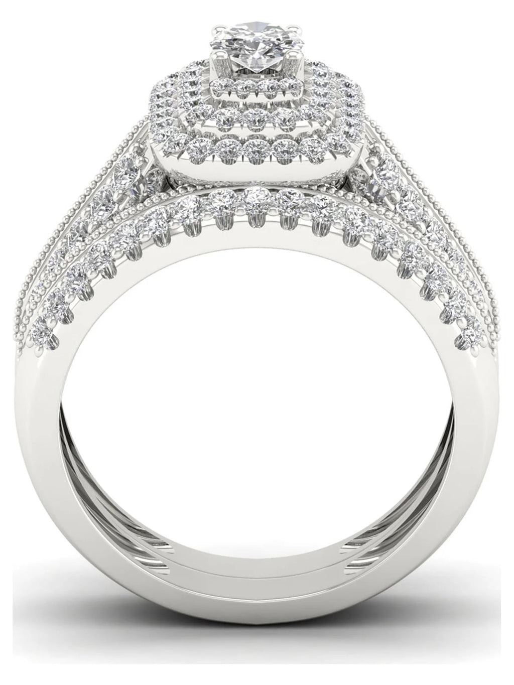 1ct Diamond 14K White Gold Halo Engagement Ring Set F8297