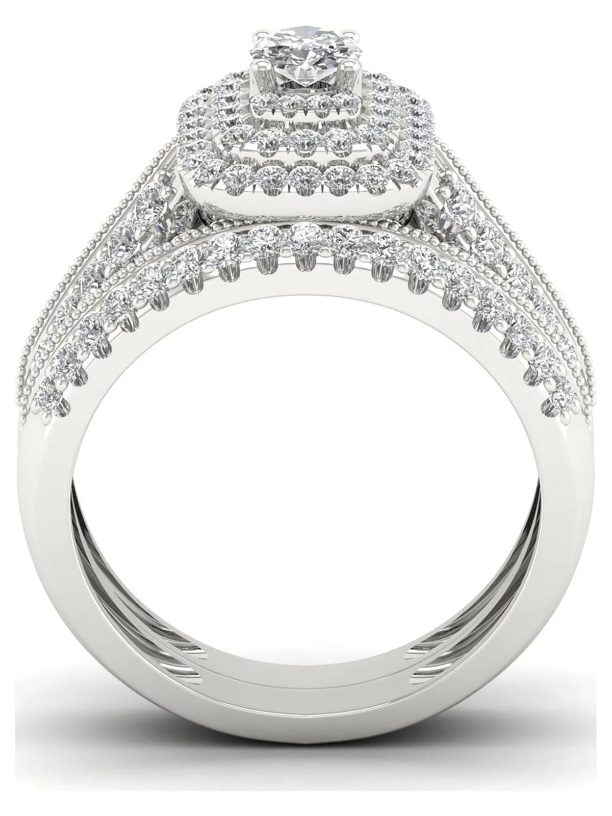 1ct Diamond 14K White Gold Halo Engagement Ring Set F8297