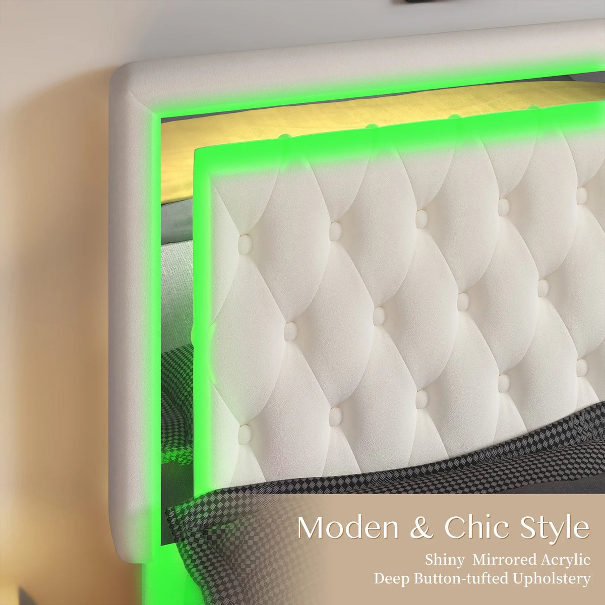 Queen Size Velvet Button Tufted LED Bed Frame K1250