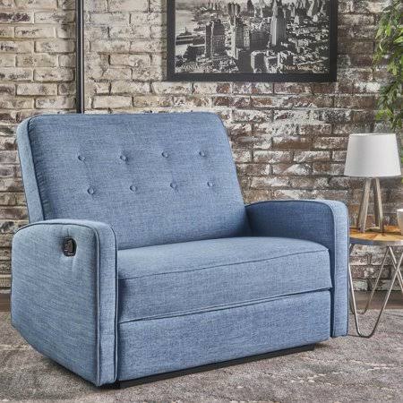 Blue Fabric Reclining Loveseat P8267